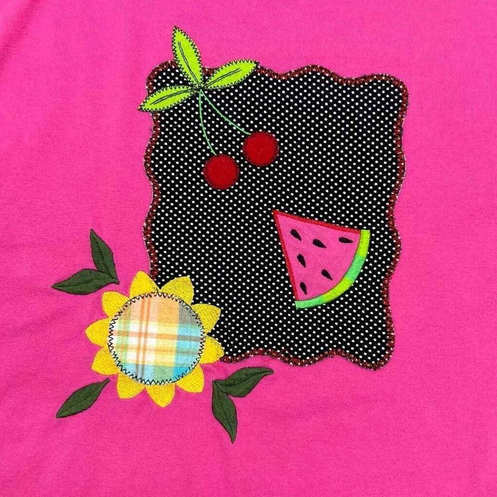 Vintage Renee M Sport Bright Pink TShirt L 14-16 Watermelon Cherry Summer Picnic - Picture 5 of 7